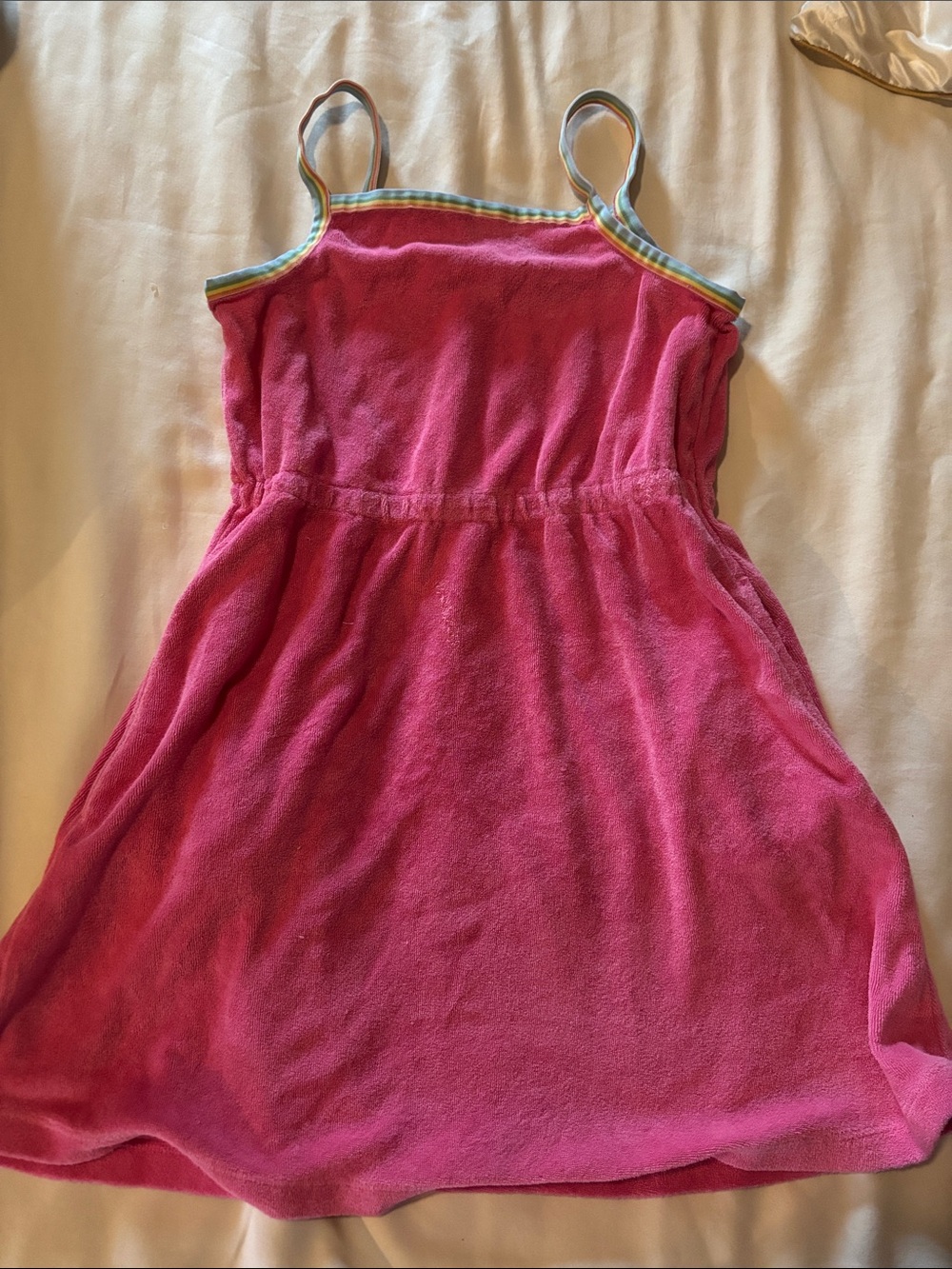 Hanna Andersson Hot Pink Terry Sundress with Multicolor Striped Trim